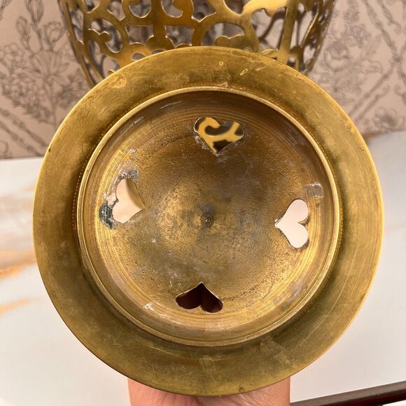 Luminary Alter Temple Jar Filigree Pattern Lid Open Bottom 13 in Metal Decor - Picture 8 of 11